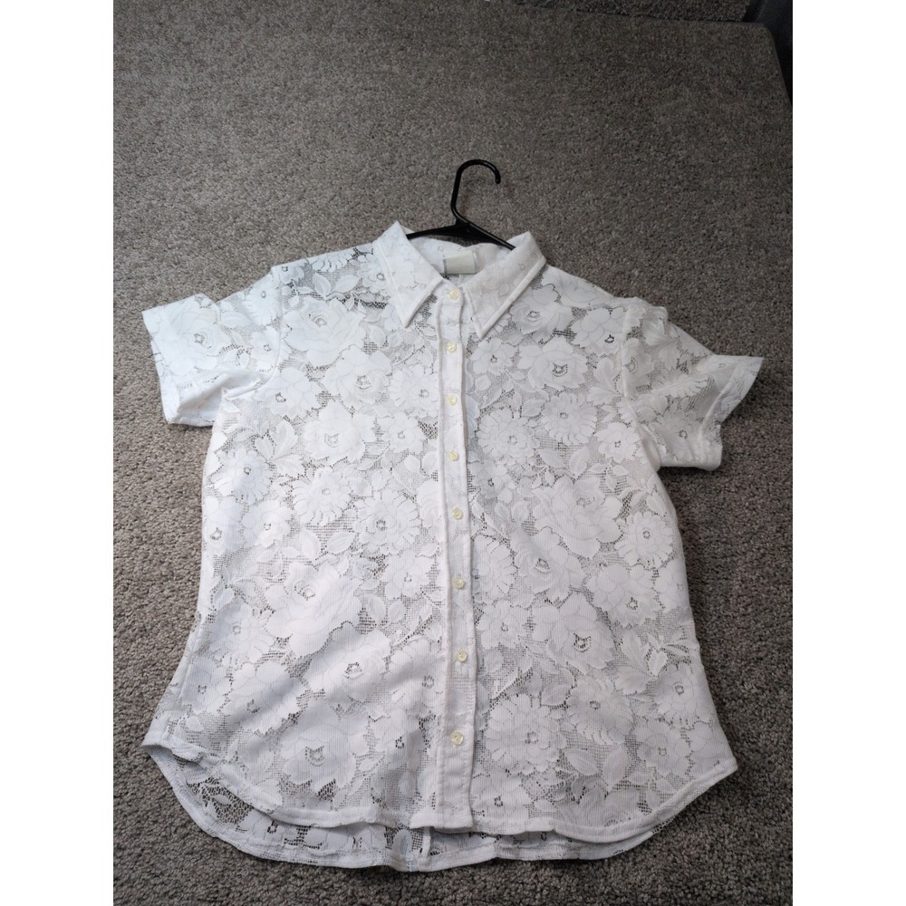 Jalate Limited Vintage White Floral Lace Button Up Shirt Short‎ Sleeve XL J5876R